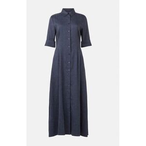 STAUD Women Blue Linen Blend Button Down Maxi Shirtdress Cuffed Sleeve Size 12